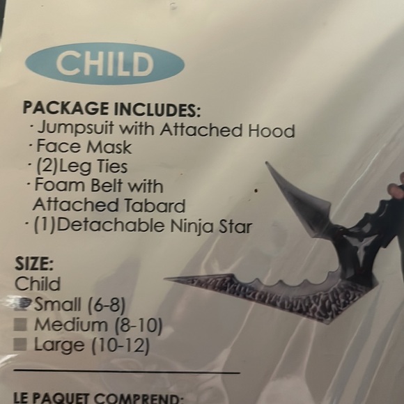 Ninja Warrior Costume Cosplay Child Small 6-8 NWT Unisex California Costumes - Picture 3 of 4